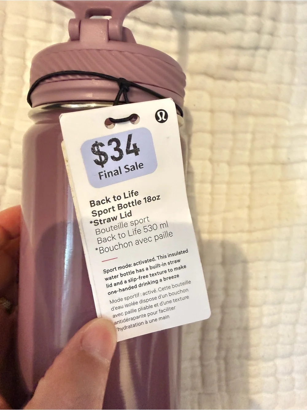 Lululemon Back to Life Sport Bottle 18oz Straw Lid Purple NWT